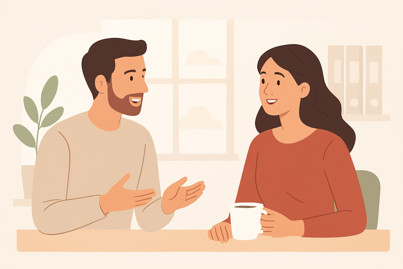 Colleagues chatting and sharing a light social moment at work